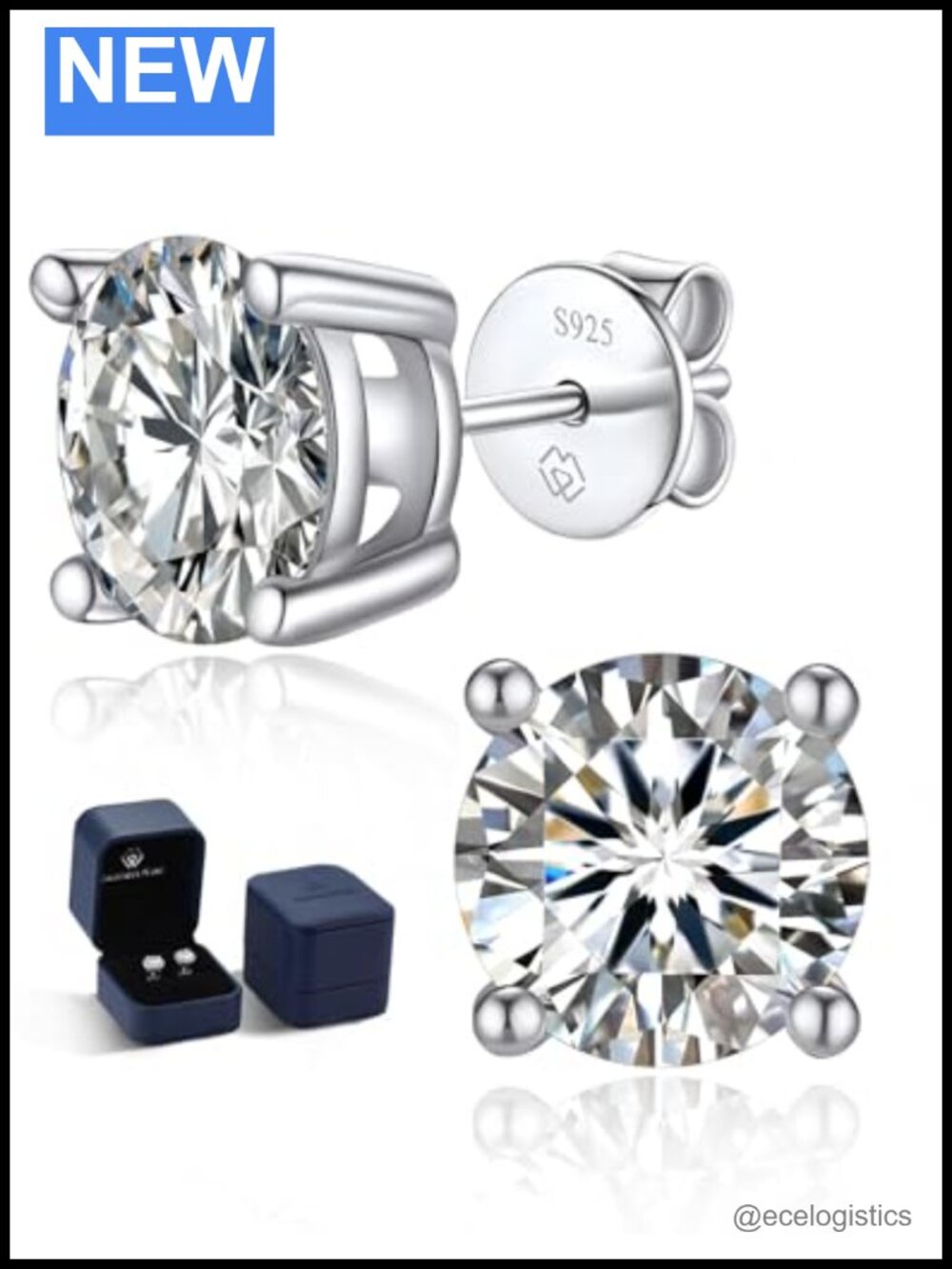 Moissanite Stud Earrings 925 Sterling Silver White Gold Plated Hypoallergenic